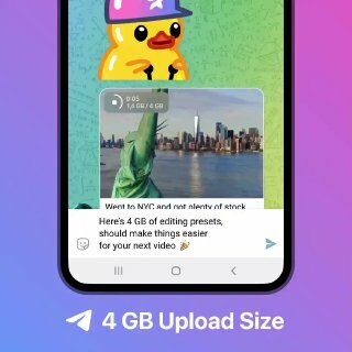 Envío de archivos de hasta 4 GB. Los suscriptores de Telegram Premium pueden enviar multimedia y...