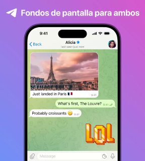 Fondos de pantalla para ambos. Puedes poner un fondo de pantalla personalizado en cualquier chat...